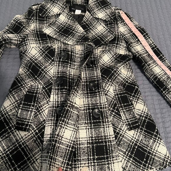 Moda International Women Small Wool Blend Double Breasted Plaid Pea Coat - Picture 8 of 8